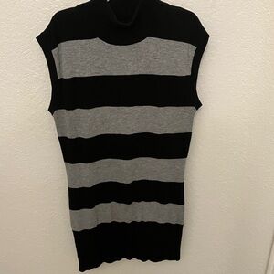 Black and Gray Striped Sleeveless Sweater